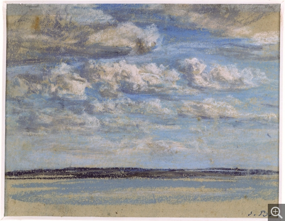 Eugène BOUDIN (1824-1898), Nuages blancs, ciel bleu, ca. 1854-1859, pastel sur papier, 14,8 x 21 cm. Legs Eugène Boudin, 1899. © Honfleur, musée Eugène Boudin / Henri Brauner