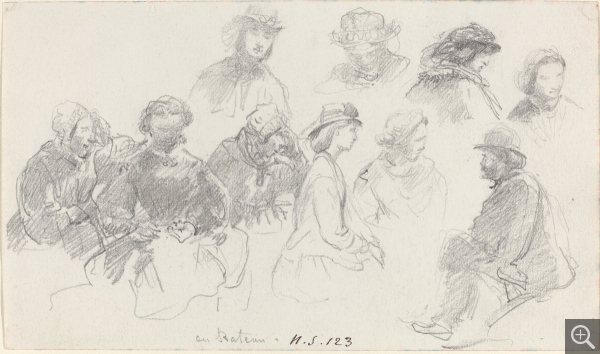 Eugène BOUDIN (1824-1898), Passagers à bord d'un bateau, graphite, 8 x 13.9 cm. . © Washington, National Gallery of Art