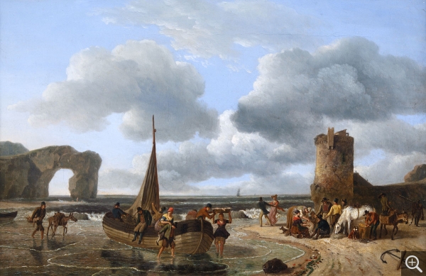 Jean-Louis DEMARNE (ca. 1752-1829), Vue prise au bord de la mer, huile sur toile, 24,2 x 38 cm. Cherbourg-Octeville, musée d’art Thomas Henry. © Droits réservés