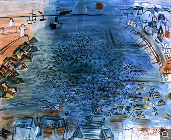 Raoul DUFY (1877-1953), La Plage à Sainte-Adresse [La Baie du Havre et de Sainte-Adresse], vers 1935-1945, oil on canvas, 58.5 × 72 cm. . © Muriel Anssens © ADAGP, Paris 2019