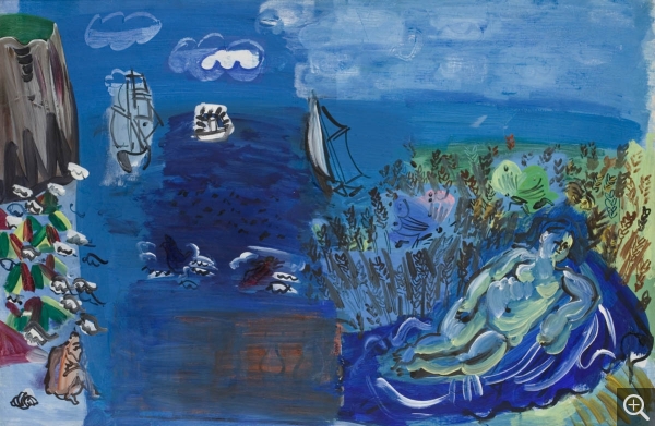 Raoul DUFY (1877-1953), Composition aux baigneuses et au nu allongé, 1938-1940, huile sur toile, 54 x 81 cm. Le Havre Musée d’art moderne André Malraux, legs de Mme Raoul Dufy, 1963. © 2005 MuMa Le Havre / Florian Kleinefenn © ADAGP Paris 2019