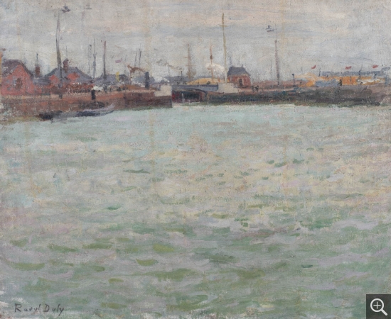 Raoul DUFY (1877-1953), Le Port du Havre, 1900, huile sur toile, 37.2 x 45.8 . MuMa musée d'art moderne André Malraux, Le Havre, achat avec l’aide du Fonds régional d’acquisition pour les musées (FRAM) de Normandie, 2013. © MuMa Le Havre / Charles Maslard © Adagp, Paris 2019