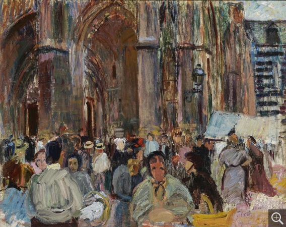 Raoul DUFY (1877-1953), Sortie de l’église et marché à Honfleur [Sortie de l’église et marché à Montivilliers], 1902, oil on canvas, 44.5 × 55.5 cm. . © Courtesy Dr. Nöth Kunsthandel + Galerie/Christian Mitko Fotografie © ADAGP, Paris 2019