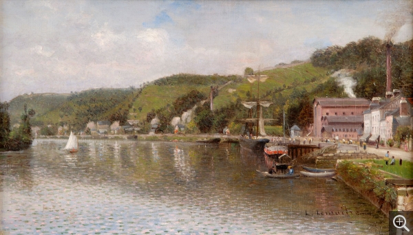 Léon-Jules LEMAÎTRE (1850-1905), Bord de Seine, Croisset, 1888, huile sur toile, 27 x 46 cm. Rouen, association des Amis de l’École de Rouen. © Dominique Langlois