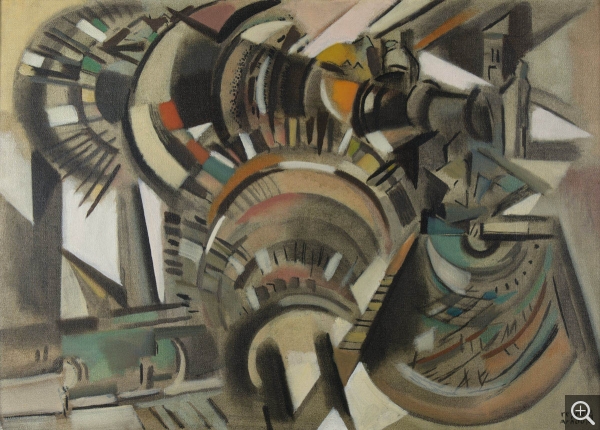 Reynold ARNOULD (1919-1980), Rotors (usinage), Le Bourget, circa 1958-1959, huile sur toile, 67,5 x 94,2 cm. Le Havre, musée d’art moderne André Malraux, don Marthe Arnould, 1981. © 2015 MuMa Le Havre / Charles Maslard