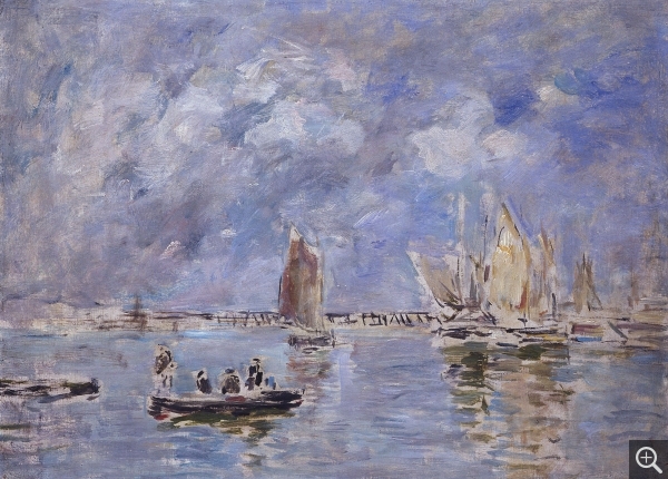 Eugène BOUDIN (1824-1898), Barques et estacade, 1890-1897, huile sur toile, 40 x 55 cm. Droits Photo : © MuMa Le Havre / Florian Kleinefenn — Droits Auteur : © Succession Matisse, 2013