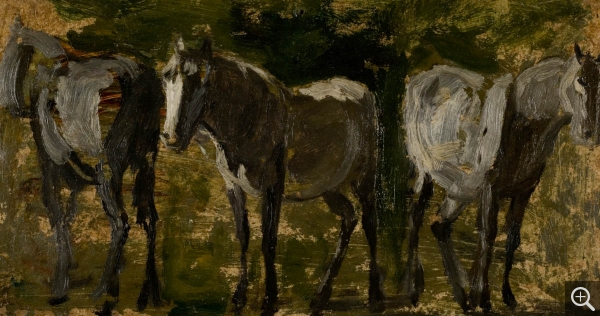 Eugène BOUDIN (1824-1898), Trois Chevaux, ca. 1865-1875, oil on board, 12 x 22.8 cm. © MuMa Le Havre / Florian Kleinefenn