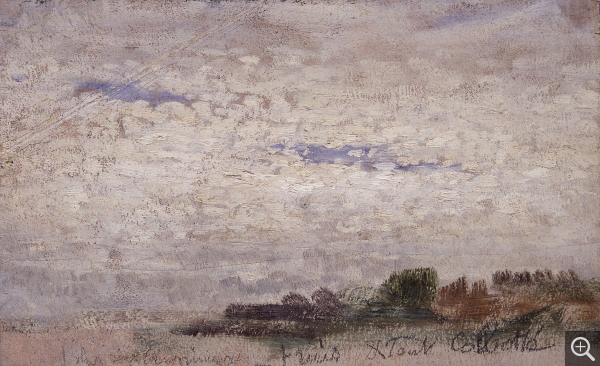 Eugène BOUDIN (1824-1898), Frais et tout calbotté, ca. 1848-1853, huile sur papier, 10 x 16 cm. © MuMa Le Havre / Florian Kleinefenn