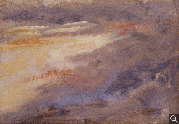 Eugène BOUDIN (1824-1898), Ciel, coucher de soleil, ca. 1848-1853, huile sur papier, 9,2 x 13,4 cm. © MuMa Le Havre / Florian Kleinefenn