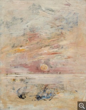 Eugène BOUDIN (1824-1898), Coucher de soleil au bord de la mer, ca. 1888-1895, huile sur bois, 27,5 x 21,5 cm. © MuMa Le Havre / Florian Kleinefenn