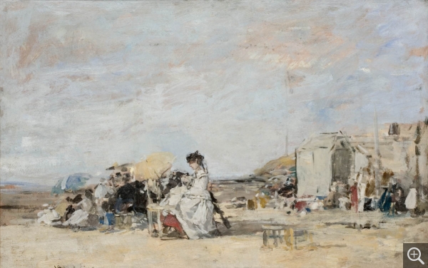 Eugène BOUDIN (1824-1898), Lady in White on the Beach at Trouville, 1869, oil on board, 31.4 x 48.6 cm. © MuMa Le Havre / Florian Kleinefenn