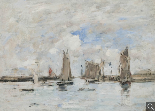 Eugène BOUDIN (1824-1898), L’Entrée du port de Trouville, ca. 1892-1896, oil on wood, 31.5 x 42.2 cm. © MuMa Le Havre / Florian Kleinefenn