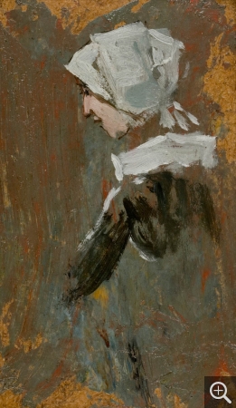 Eugène BOUDIN (1824-1898), Étude de Bretonne, ca. 1865-1869, oil on board, 18.5 x 10.8 cm. © MuMa Le Havre / Florian Kleinefenn