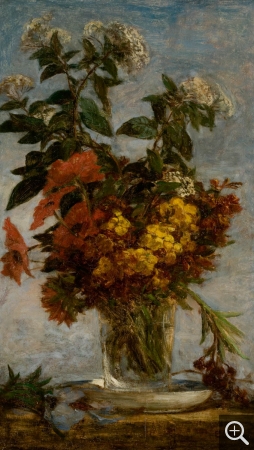 Eugène BOUDIN (1824-1898), Fleurs dans un verre sans pied, ca. 1861-1896, oil on wood, 41 x 25 cm. © MuMa Le Havre / Florian Kleinefenn