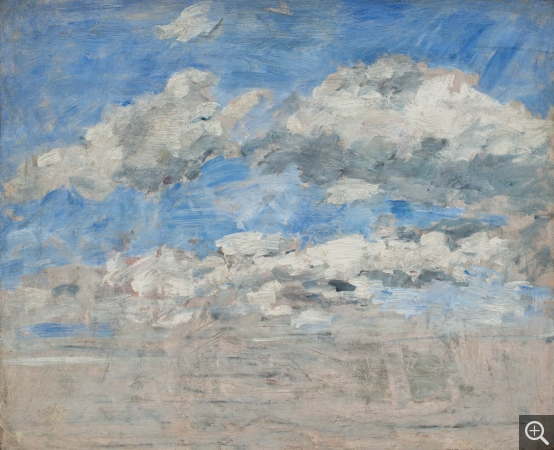 Eugène BOUDIN (1824-1898), Étude de nuages sur un ciel bleu, ca. 1888-1895, huile sur bois, 37 x 46 cm. © MuMa Le Havre / David Fogel