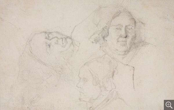 Eugène BOUDIN (1824-1898), Études pour un portrait de vieille dame, ca. 1846-1850, graphite sur papier vélin, 12,4 x 19,8 cm. © MuMa Le Havre / Florian Kleinefenn