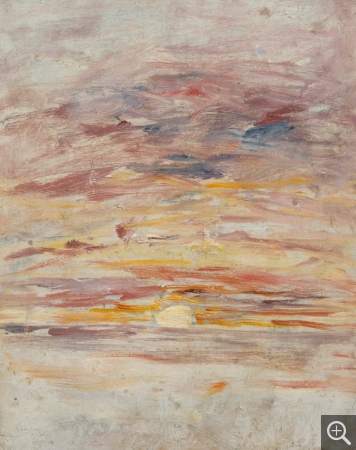 Eugène BOUDIN (1824-1898), Soleil pâle se couchant, ca. 1888-1895, oil on wood, 27.3 x 21.5 cm. © MuMa Le Havre / Florian Kleinefenn