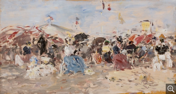 Eugène BOUDIN (1824-1898), Trouville. Scène de plage, 1880-1895, huile sur bois, 21,8 x 41,1 cm. © MuMa Le Havre / Florian Kleinefenn