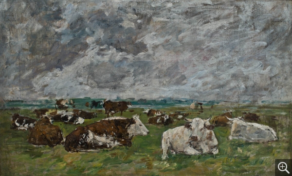 Eugène BOUDIN (1824-1898), Troupeau de vaches sous un ciel orageux, ca. 1881-1888, huile sur toile, 43,1 x 69 cm. © MuMa Le Havre / David Fogel