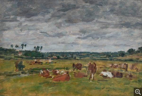 Eugène BOUDIN (1824-1898), Paysage avec vaches, ca. 1880-1888, huile sur carton, 20 x 33 cm. © MuMa Le Havre / David Fogel