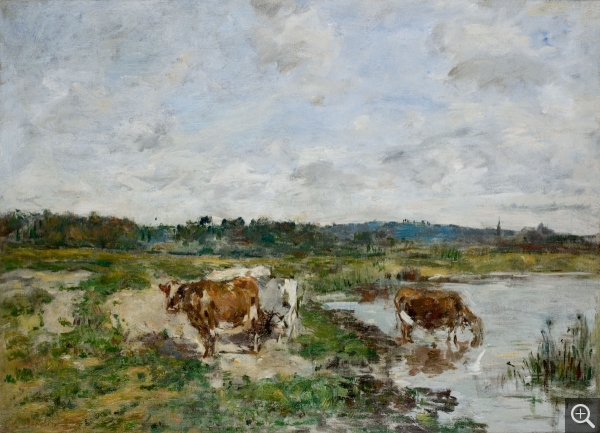 Eugène BOUDIN (1824-1898), Bords de la Touques et vaches, ca. 1881-1888, huile sur toile, 43,3 x 58,4 cm. © MuMa Le Havre / Florian Kleinefenn