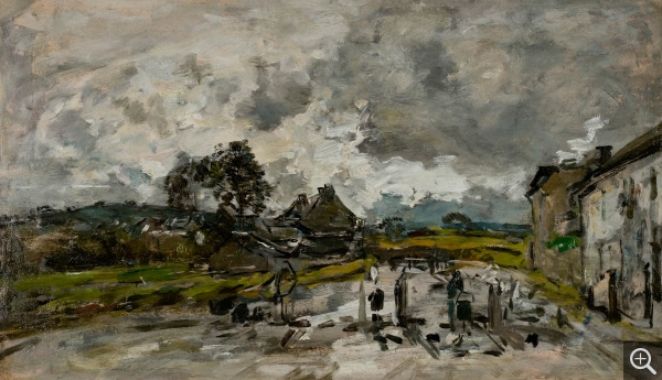 Eugène BOUDIN (1824-1898), Route de village en Bretagne, ca. 1870, oil on wood, 25.8 x 44.7 cm. © MuMa Le Havre / Florian Kleinefenn