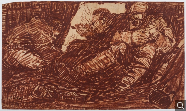 Albert COPIEUX (1885-1956), La Gamelle. Scène de tranchée, sanguine sur papier. © MuMa Le Havre / Charles Maslard