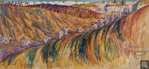 Albert COPIEUX (1885-1956), La Relève. Erbeviller, 1917, gouache et crayon sur papier. © MuMa Le Havre / Charles Maslard