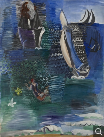 Raoul DUFY (1877-1953), Baigneuse, cargo, voiliers et papillons, après 1925, oil on canvas, 129.5 x 102 cm. . © MuMa Le Havre / Florian Kleinefenn © ADAGP Paris 2019