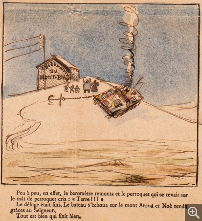 Détail 7 : Raoul DUFY, Le Déluge Universel, 1898, Aquarelle sur papier journal, 64.3 x 44.5 cm, Le Havre, Musée d’art moderne André Malraux, don Galerie Guillon-Laffaille. © 2020 MuMa Le Havre / Charles Maslard © ADAGP, Paris 2020