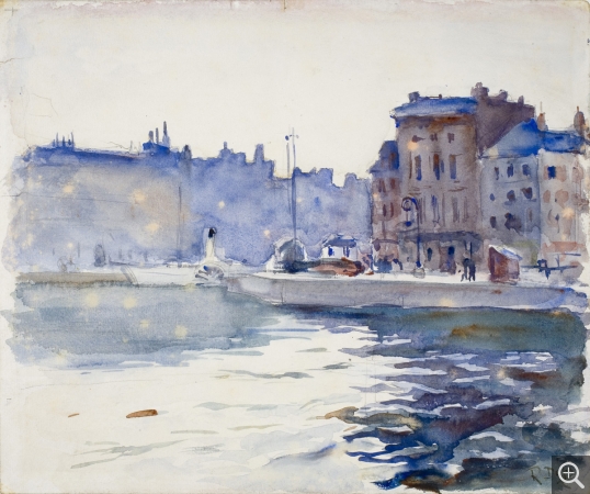 Raoul DUFY (1877-1953), Le Quai de l’Île, vers 1898, aquarelle et crayon sur papier, 26,5 × 31,8 cm. MuMa musée d'art moderne André Malraux, Le Havre, don de l'artiste, 1900. © MuMa Le Havre / Florian Kleinefenn © ADAGP, Paris 2019