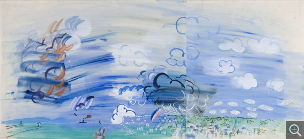 Raoul DUFY (1877-1953), Vue du Havre à l’arc en ciel, 1935, aquarelle, 57 x  124,3 cm. MuMa musée d'art moderne André Malraux, Le Havre, legs de Mme Raoul Dufy, 1963. © MuMa Le Havre / Florian Kleinefenn © ADAGP, Paris 2019