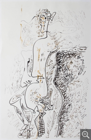 André MASSON (1896-1987), Nymphe et satyre, 1962, encres sur papier, 50 x 32,5 cm. Le Havre, musée d’art moderne André Malraux, achat de la ville en 1964. © 2011 MuMa Le Havre / Charles Maslard © ADAGP, Paris 2020
