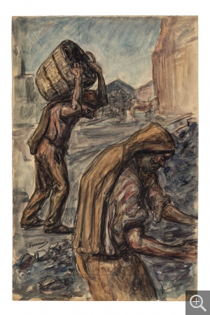 Gaston PRUNIER (1863-1927), Débardeurs, 1899, crayon noir et aquarelle sur papier, 60 x 50 cm. Le Havre, musée d’art moderne André Malraux, achat de la ville, 2019. © MuMa Le Havre / Charles Maslard