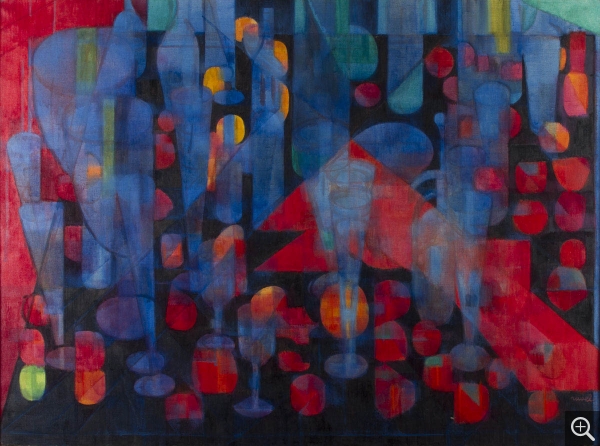 RAVEL Daniel (1915-2002), Les Fruits rouges entre les verres , 1956, huile sur toile, 97 x 130 cm. Le Havre, musée d'art moderne André Malraux, dépôt du CNAP. © 2011 MuMa Le Havre / Charles Maslard