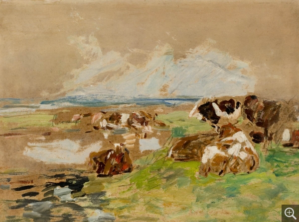 Eugène BOUDIN (1824-1898), Etude de vaches, ca. 1880-1888, oil on wood, 22.5 x 30.5 cm. © MuMa Le Havre / Florian Kleinefenn