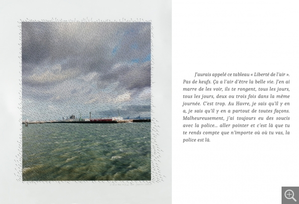 Enfin MAYMAY nous a évoqué son besoin de liberté. Visuel :Jacqueline SALMON (1943), Le Port du Havre, carte des vents, 2016, , 95.5 x 83 cm. . © Jacqueline Salmon