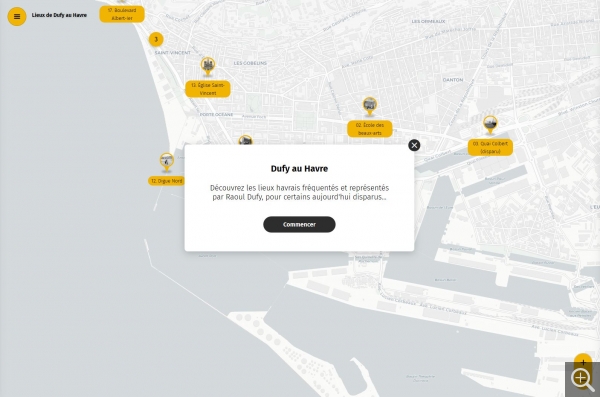 Application interactive : Carte des lieux de Dufy au Havre. © 2019 MuMa Le Havre / Biinlab