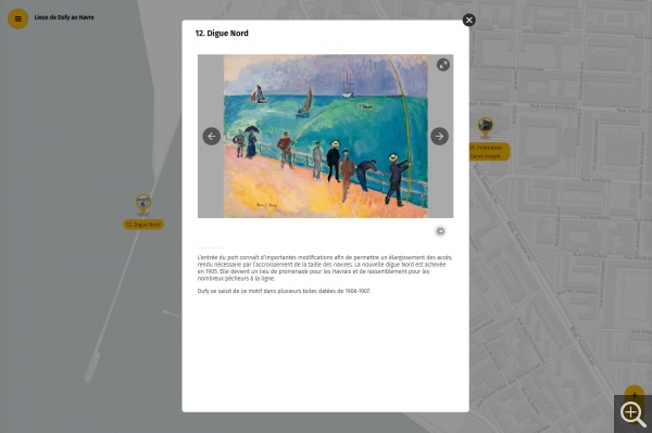 Application interactive : Carte des lieux de Dufy au Havre. © 2019 MuMa Le Havre / Biinlab