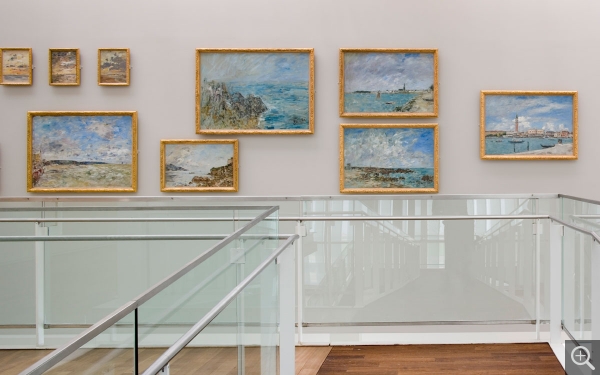 Interior view, wall of Boudin artworks (mezzanine). © MuMa Le Havre / Florian Kleinefenn