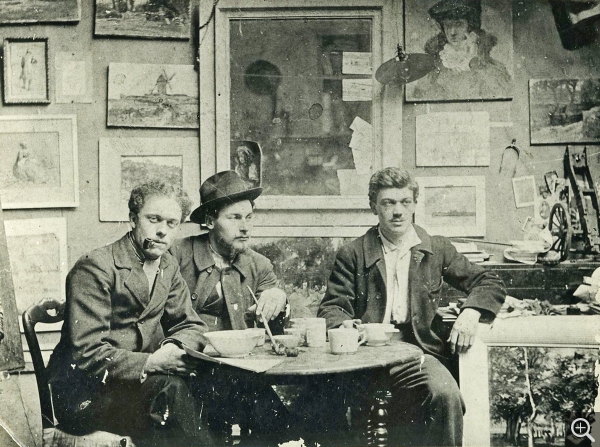 Photographie de Friesz (à droite) et Dufy (à gauche) dans l’atelier au 9, rue Campagne-Première, 1900, photography. 