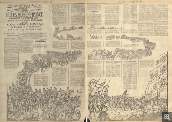 Raoul DUFY (1877-1953), Entrée du roi Louis XV au Havre le 19 septembre 1749. publié dans le Havre-Éclair, 19 septembre 1904. © Le Havre, bibliothèque municipale © ADAGP, Paris 2019