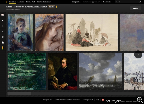 Capture d'écran : la galerie du MuMa dans le Google Art Project