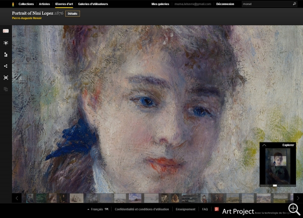 Capture d'écran : Portrait de Nini Lopez par Renoir, numérisé en Gigapixel dans le Google Art Project