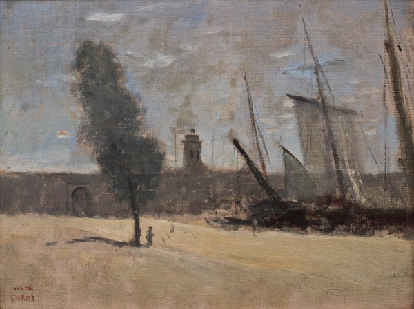 Jean-Baptiste-Camille COROT (1796-1875), Dunkirk, Ramparts and Entrance to the Harbour, 1873, oil on canvas, 24.8 x 32.7 cm. © MuMa Le Havre / David Fogel
