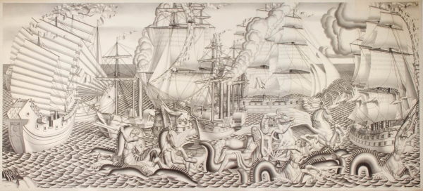 Jean-Théodore DUPAS (1882-1964), The Chariot of Poseidon, 1934, pencil on cloth-lined paper, 221 x 477 cm. © MuMa Le Havre / Charles Maslard