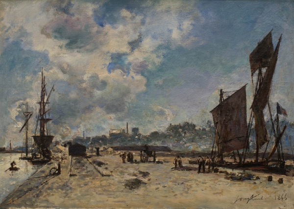 Johan Barthold JONGKIND (1819-1891), Quai à Honfleur, 1866, huile sur toile, 32,5 x 46 cm. © MuMa Le Havre / David Fogel Johan Barthold JONGKIND (1819-1891), Quai à Honfleur, 1866, huile sur toile, 32,5 x 46 cm. © MuMa Le Havre / David Fogel