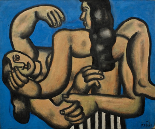 Fernand LÉGER (1881-1955), Two Women on a Blue Background, 1952, oil on canvas, 54 x 65 cm. . © MuMa Le Havre / David Fogel © ADAGP, Paris, 2013