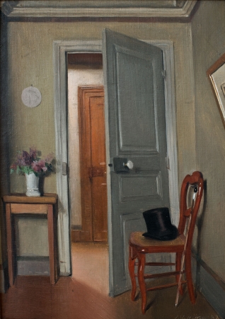 Félix VALLOTTON (1865-1925), Le Haut-de-forme, intérieur ou La Visite, 1887, huile sur toile, 32,7 x 24,8 cm. © MuMa Le Havre / David Fogel