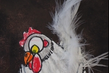 Une poule sur un mur